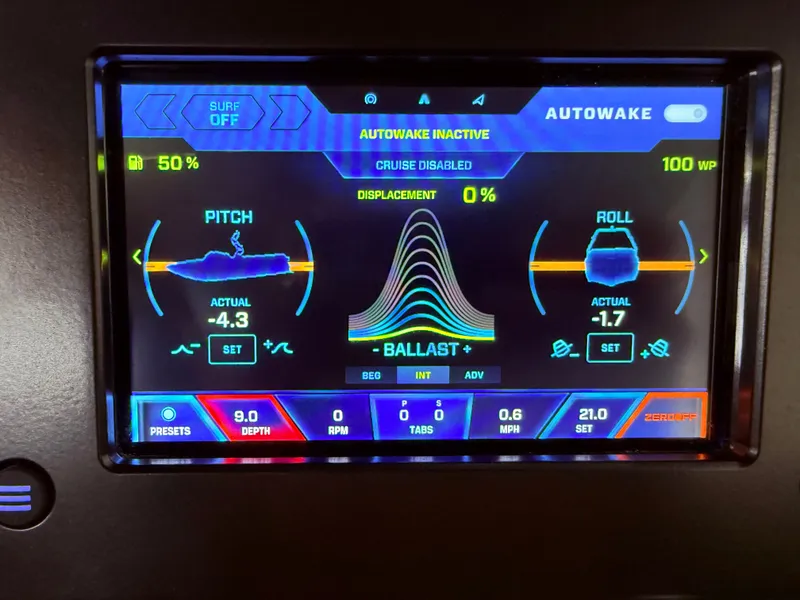 Slide: The Image of Moomba Mojo 2023 boat control display with pitch and roll indicators. - 26