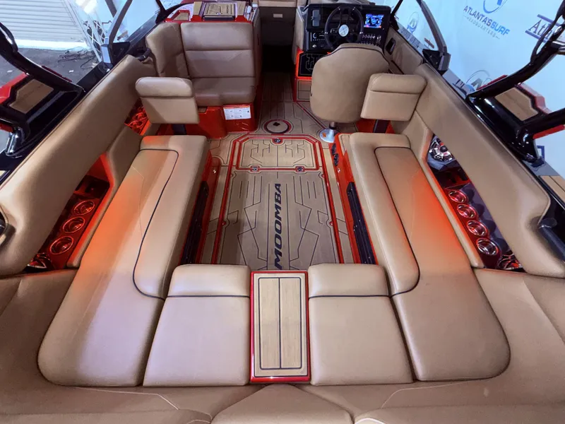 Slide: The Image of Interior of a 2023 Moomba Mojo boat with luxurious seating. - 37