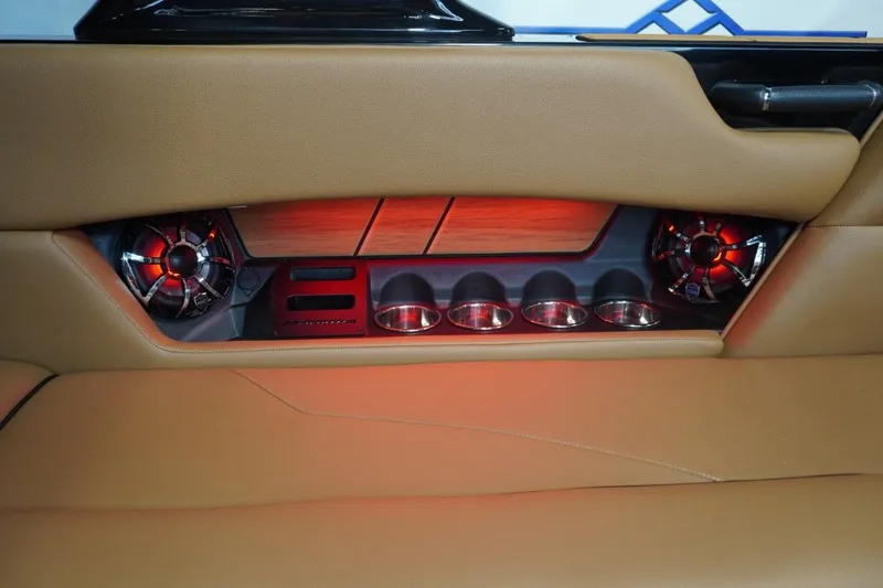 Slide: The Image of 2023 Moomba Mojo interior with speakers and ambient lighting. - 40