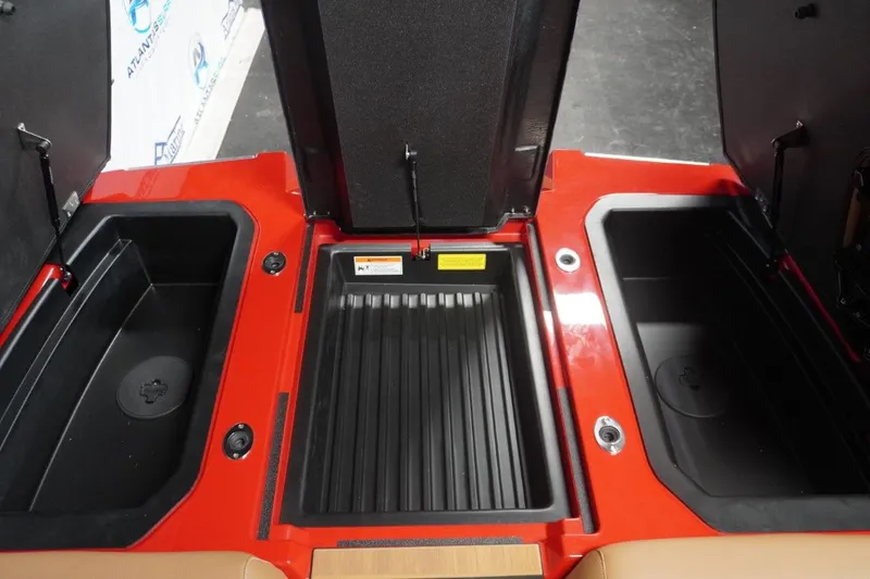 Slide: The Image of 2023 Moomba Mojo boat with storage compartments, red. - 47