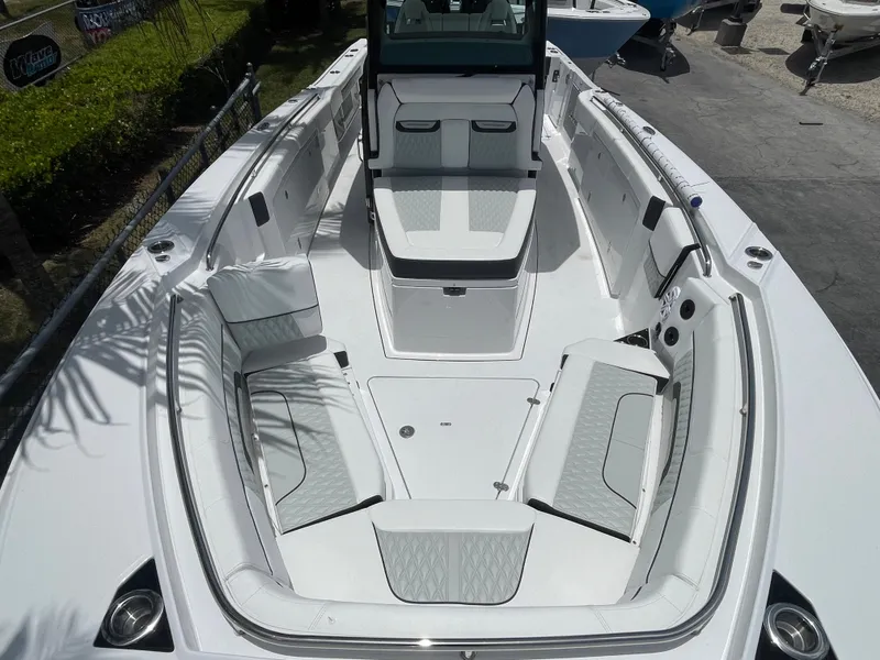 Slide: The Image of 2024 Blackfin 332cc boat with spacious seating and modern design. - 32