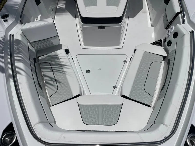 Slide: The Image of 2024 Blackfin 332cc boat interior with spacious seating and modern design. - 33