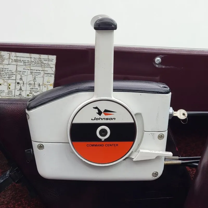Slide: The Image of 1969 Crestliner Marauder boat Johnson Command Center throttle control. - 31