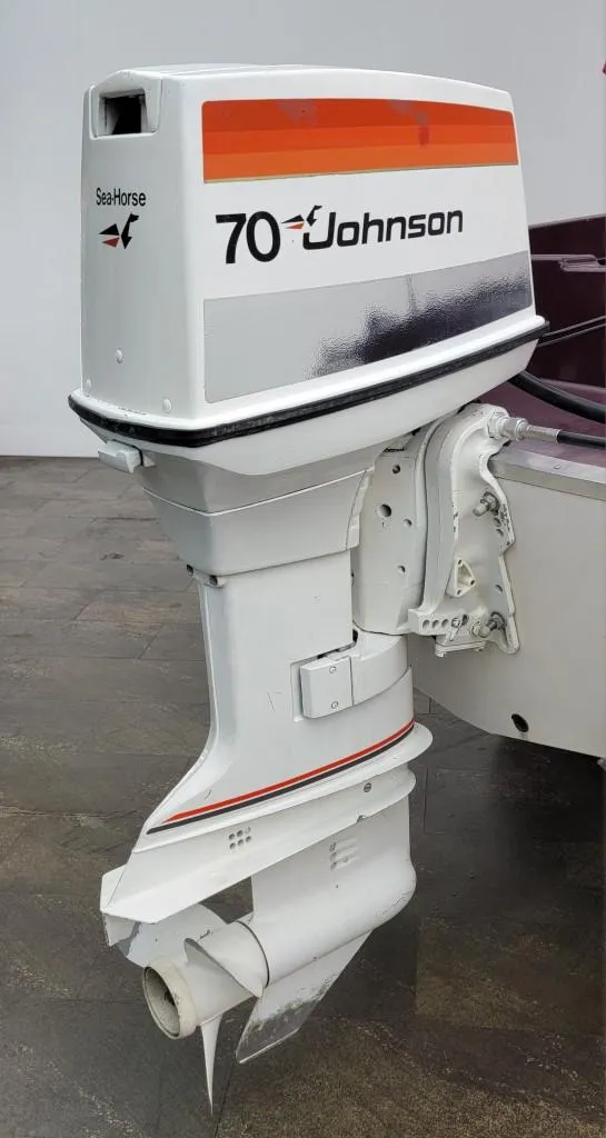 Slide: The Image of 1969 Crestliner Marauder with Johnson 70 HP outboard motor - 48