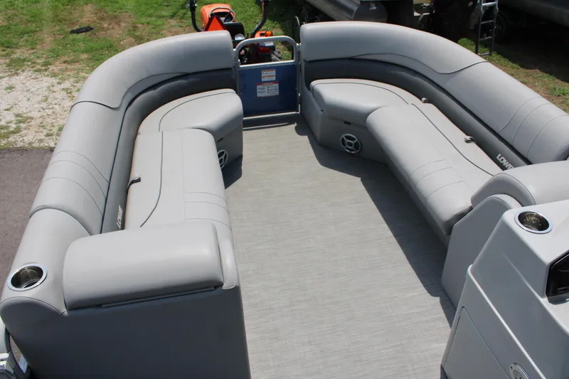 Slide: The Image of 2021 Lowe SS250 Super Sport pontoon boat with spacious seating and modern design. - 11