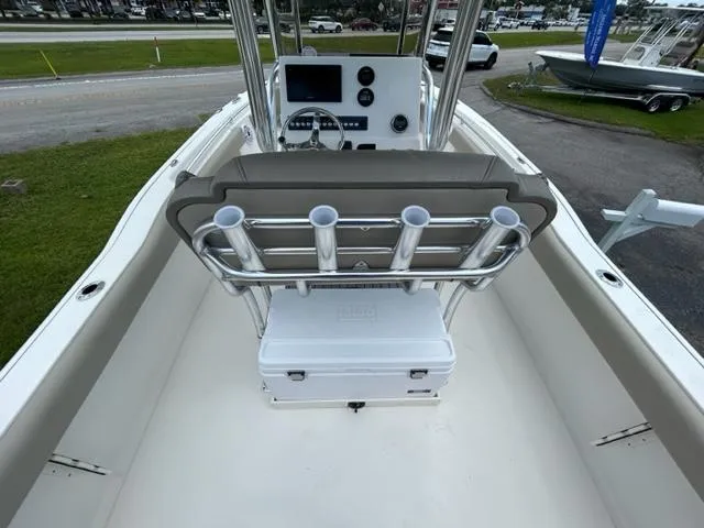 Slide: The Image of 2024 Key West 239 FS boat interior with console and rod holders. - 10