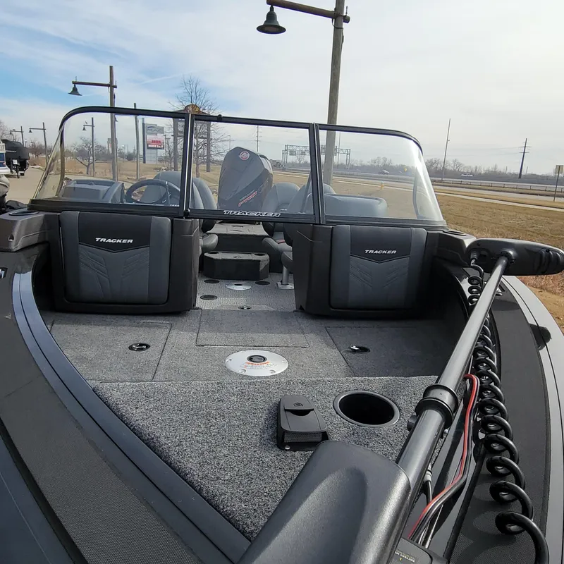 Slide: The Image of 2024 Tracker Targa V-18 WT fishing boat with spacious deck and windshield. - 5