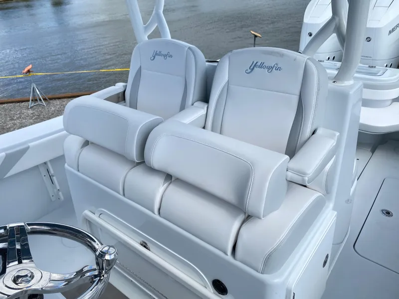 Slide: The Image of 2024 Yellowfin 36 Center Console boat with luxurious seating. - 11