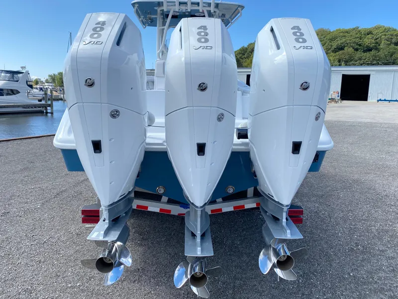 Slide: The Image of 2024 Yellowfin 36 Center Console with triple 600 HP outboard engines. - 3