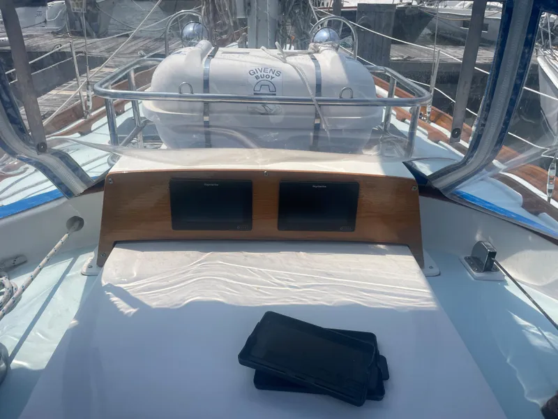 Slide: The Image of Cockpit of 1983 Bristol 45.5 Center Cockpit sailboat with navigation equipment. - 16