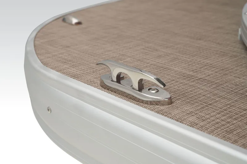 Slide: The Image of Close-up of 2024 Sun Tracker Party Barge 22 XP3 deck with stainless steel cleat. - 13