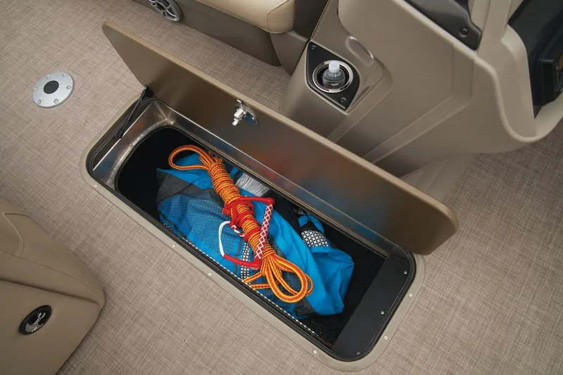 Slide: The Image of 2024 Sun Tracker Party Barge 22 XP3 storage compartment with fenders. - 25