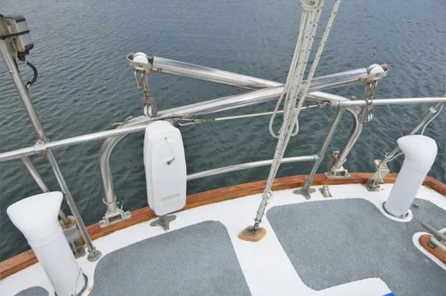 Slide: The Image of Deck of a 1979 Roberts 54 sailboat with stainless steel railings. - 37