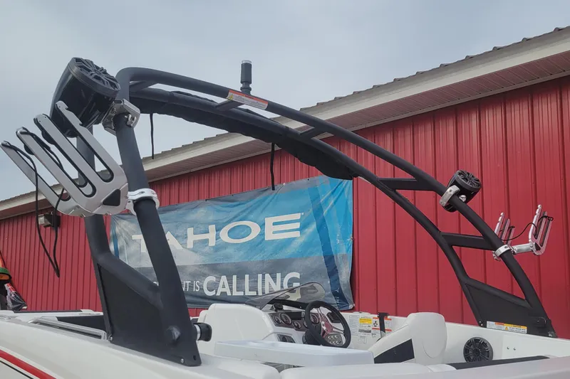 Slide: The Image of 2024 Tahoe 1950 boat with wakeboard tower and speakers. - 3