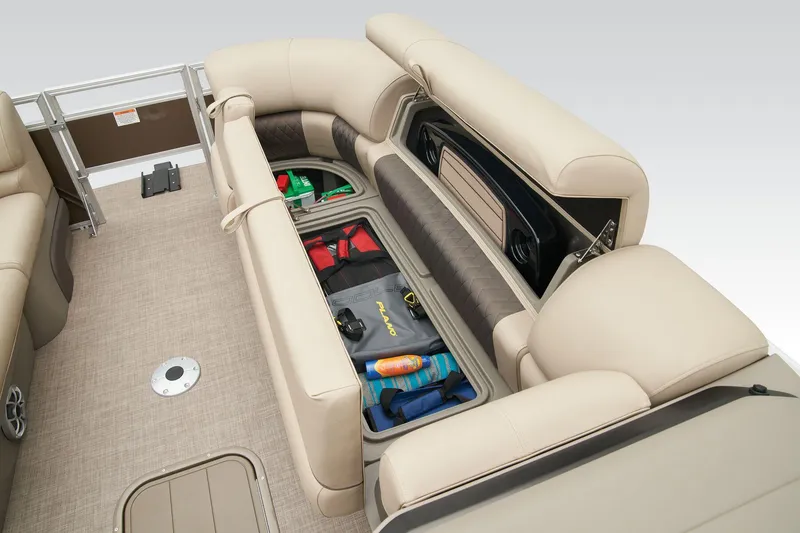 Slide: The Image of 2024 Sun Tracker SportFish 22 XP3 pontoon boat with ample under-seat storage. - 21