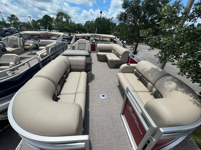Slide: The Image of 2024 Sun Tracker Party Barge 22 RF DLX pontoon boat with spacious seating. - 5
