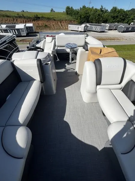 Slide: The Image of 2024 Sylvan Mirage 8522 CLZ pontoon boat with spacious seating and modern design. - 5
