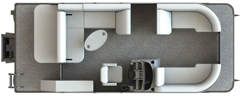 Slide: The Image of 2024 Sylvan Mirage 8522 CLZ pontoon boat interior layout, featuring spacious seating and modern helm. - 6