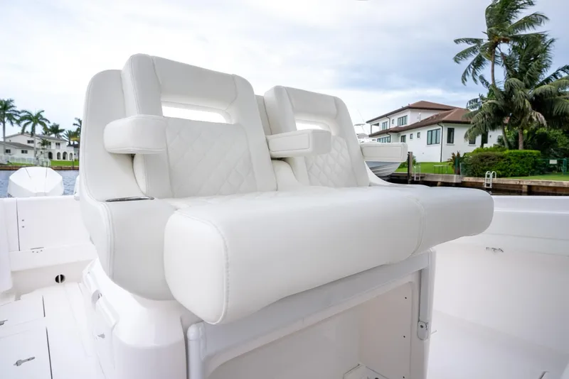 Slide: The Image of Luxurious seating on the 2022 Intrepid 375 Nomad FE boat. - 26
