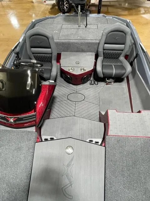 Slide: The Image of 2023 Vexus VX20 boat interior with dual seats and modern dashboard. - 8