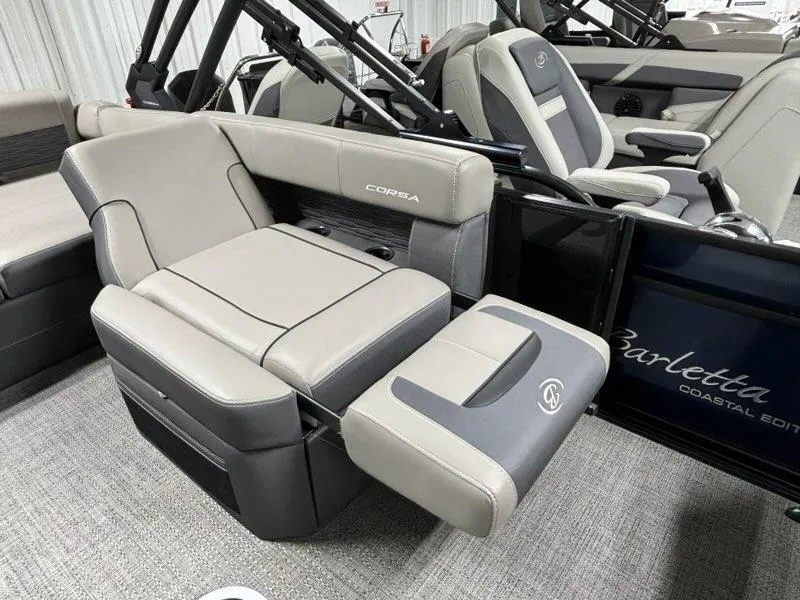 Slide: The Image of 2024 Barletta Corsa 23U boat interior with luxurious seating and modern design. - 8