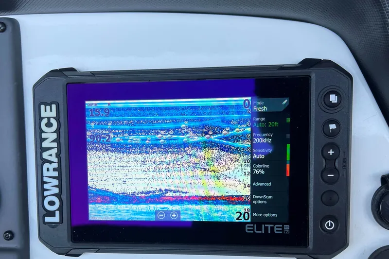 Slide: The Image of Lowrance Elite fish finder display on 2022 Tahoe 2150 CC boat. - 17