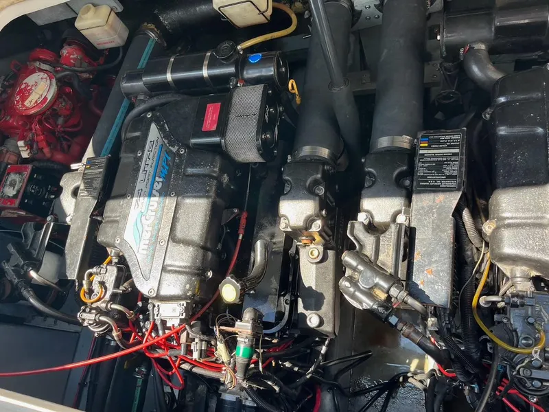 Slide: The Image of Engine compartment of a 1997 Sea Ray 330 Sundancer boat. - 13