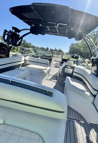 Slide: The Image of Close-up of 2021 Cobalt R7 Surf boat propeller and lower unit. - 12