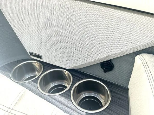 Slide: The Image of 2021 Cobalt R7 Surf boat interior with white leather seating. - 22