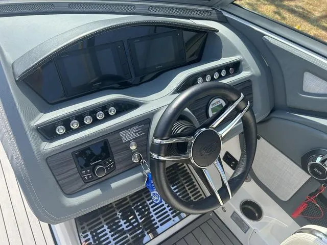 Slide: The Image of 2021 Cobalt R7 Surf boat interior with non-slip flooring and ventilation grille. - 36