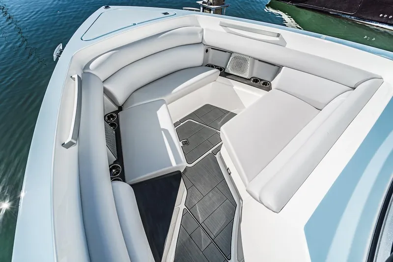 Slide: The Image of 2024 Aviara AV 32 boat with luxurious seating and modern design. - 39