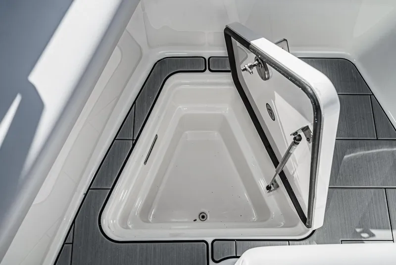 Slide: The Image of 2024 Aviara AV 32 storage compartment with open hatch. - 45