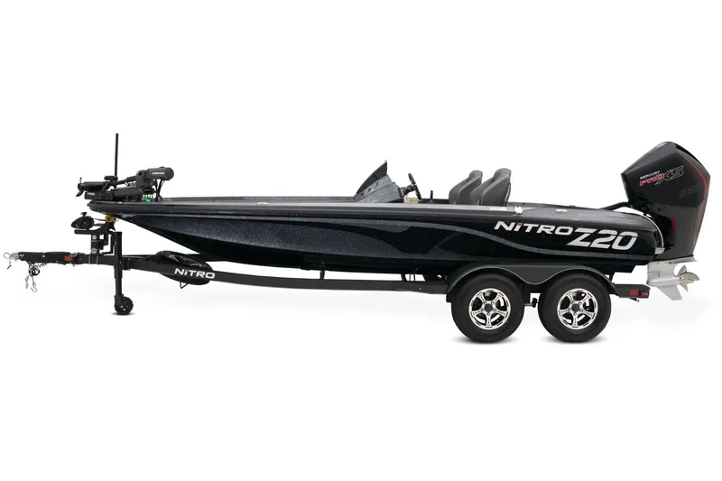 Slide: The Image of 2024 Nitro Z20 Pro bass boat on trailer, side view. - 2