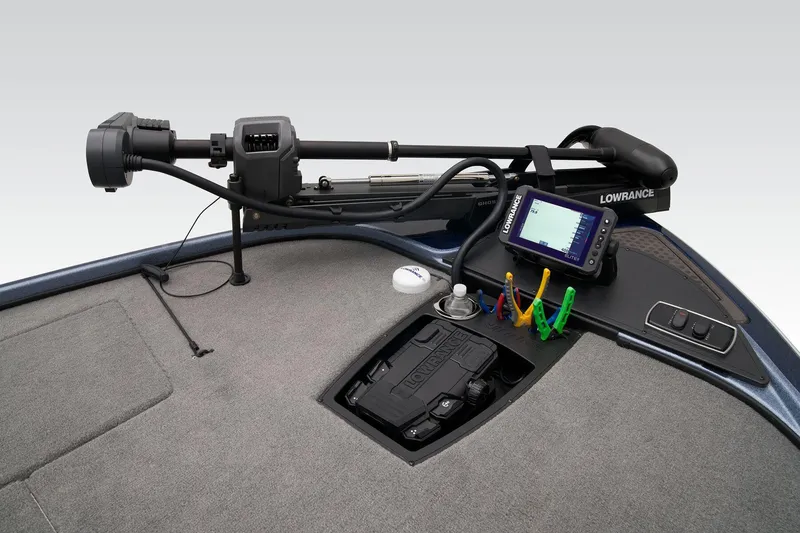 Slide: The Image of 2024 Nitro Z18 Pro boat deck with Lowrance fishfinder and trolling motor. - 19