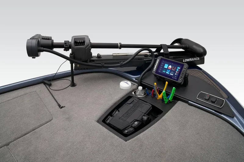 Slide: The Image of 2024 Nitro Z18 Pro boat deck with Lowrance fishfinder and trolling motor. - 20