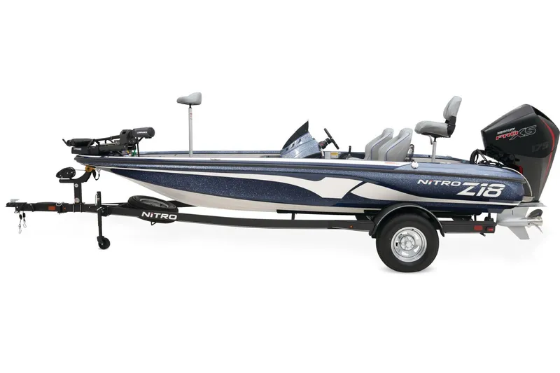Slide: The Image of 2024 Nitro Z18 Pro fishing boat on trailer, side view. - 9