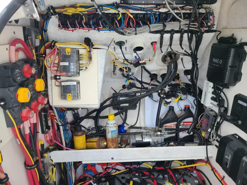 Slide: The Image of Electrical and mechanical components inside a 2009 Glasstream 360 SCX boat. - 20