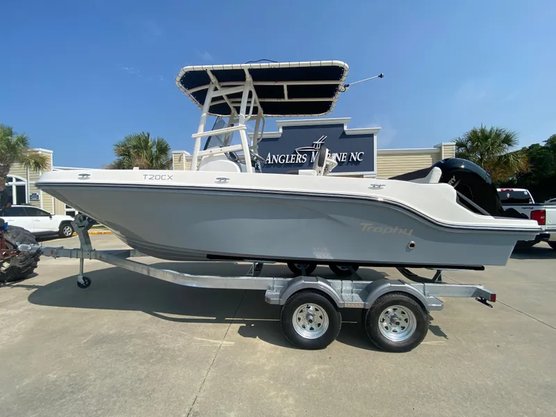 Slide: The Image of 2024 Bayliner Trophy 20 CC boat on a trailer at Angler's Marine NC. - 3