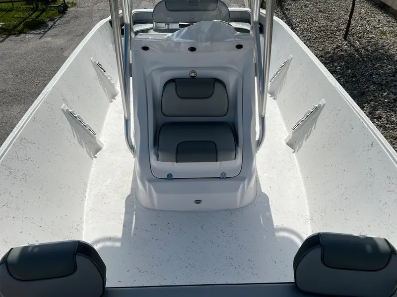 Slide: The Image of 2024 ALK2 Powerboats 22 CRS interior with dual seats and white deck. - 16