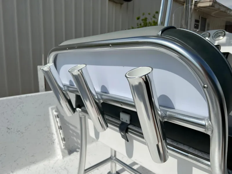 Slide: The Image of 2024 ALK2 Powerboats 22 CRS rod holders and console detail. - 21