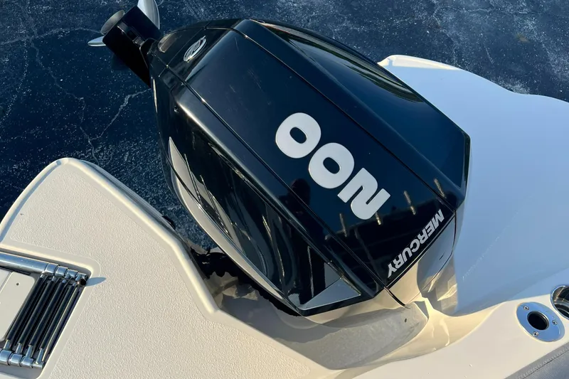 Slide: The Image of 2020 Stingray 216 CC boat with a Mercury outboard motor. - 23