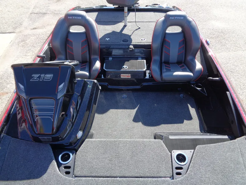 Slide: The Image of 2024 Nitro Z19 Pro boat interior with dual seats and storage compartments. - 8