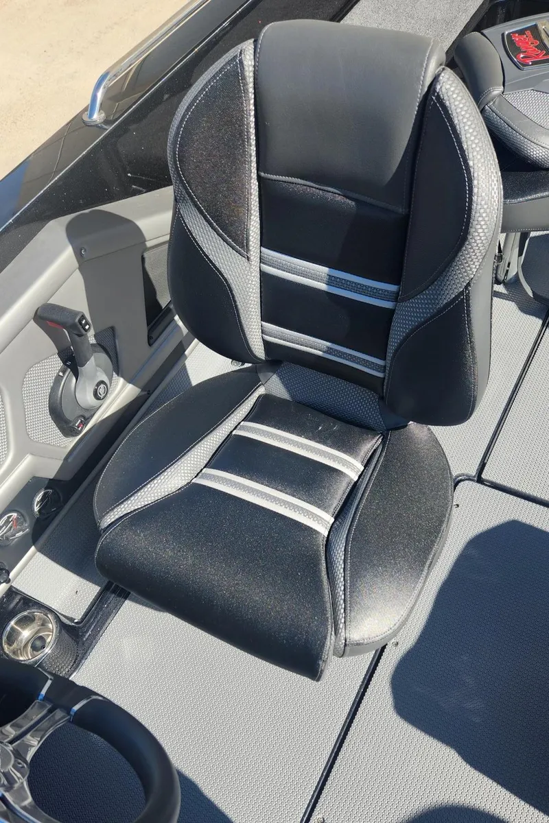 Slide: The Image of 2024 Ranger 621FS Ranger Cup Equipped boat seat, black and gray upholstery. - 8