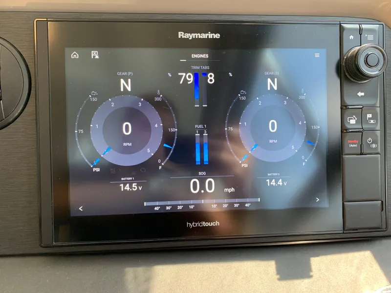 Slide: The Image of Raymarine display on 2017 Sea Ray Sundancer 460 showing engine and navigation data. - 31