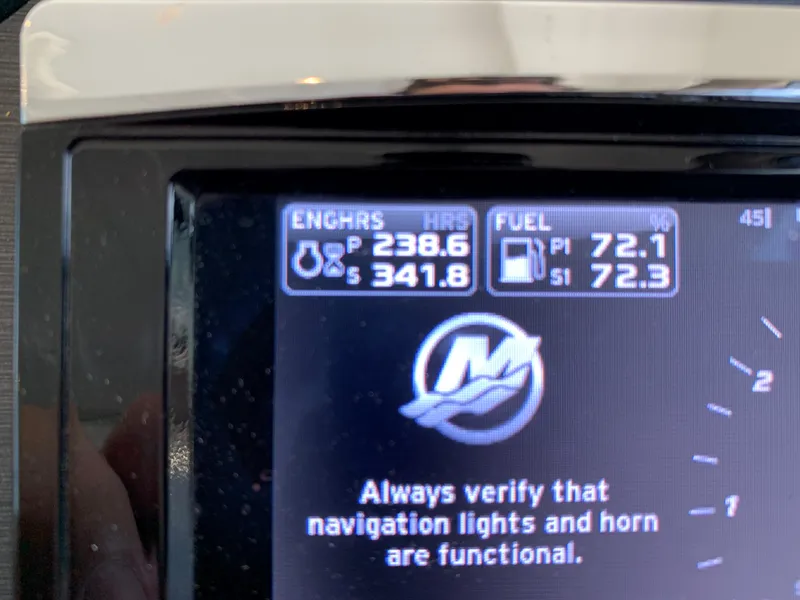 Slide: The Image of Sea Ray Sundancer 460 2017 engine hours and fuel display screen. - 34