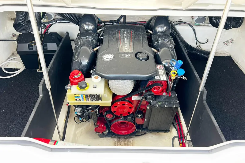 Slide: The Image of 2024 Regal LS9 engine compartment with Volvo Penta V8 380 motor, detailed view. - 17