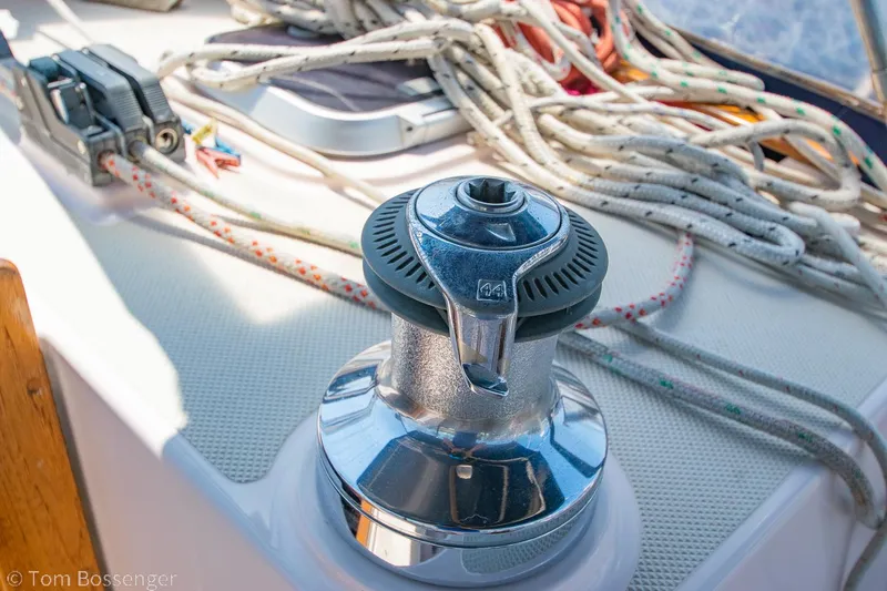 Slide: The Image of Winch and ropes on 1997 Island Packet 45 sailboat deck. - 44