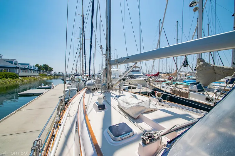 Slide: The Image of Sailboat docked at marina, Island Packet 45, 1997 model, sunny day. - 45