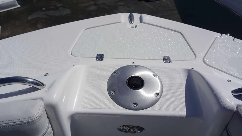 Slide: The Image of 2024 Hurricane 2200 SD boat deck with stainless steel fittings. - 18