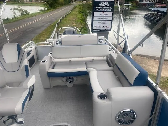 Slide: The Image of 2024 Avalon LSZ 2385 VRL pontoon boat with luxurious seating and modern design. - 29